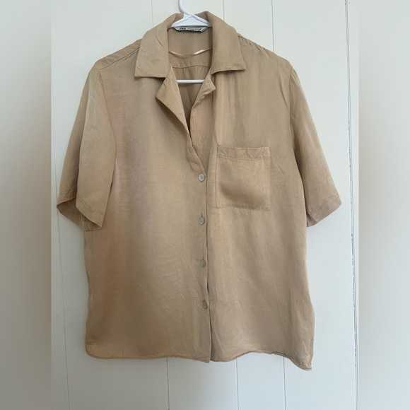 ZARA Womwen Tan Short Sleeve Shirt - Picture 1 of 7